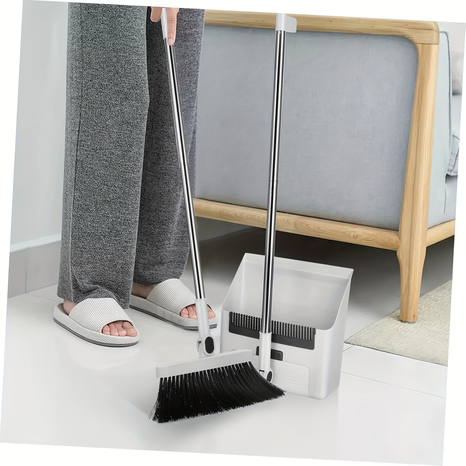 3-in-1 Broom And Dustpan, Foldable For Storage, With Soft-Bristle Broom Cover, Suitable For Sweeping And Cleaning (Gray)
