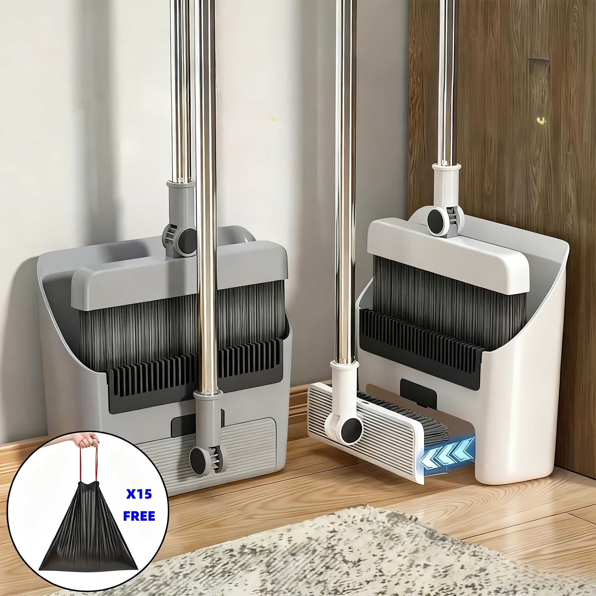 3-in-1 Long Handle Broom And Dustpan Set Pet Hair Remover Household Cleaning Tools For Floor Office School Dormitory Essential Cleaning Supplies