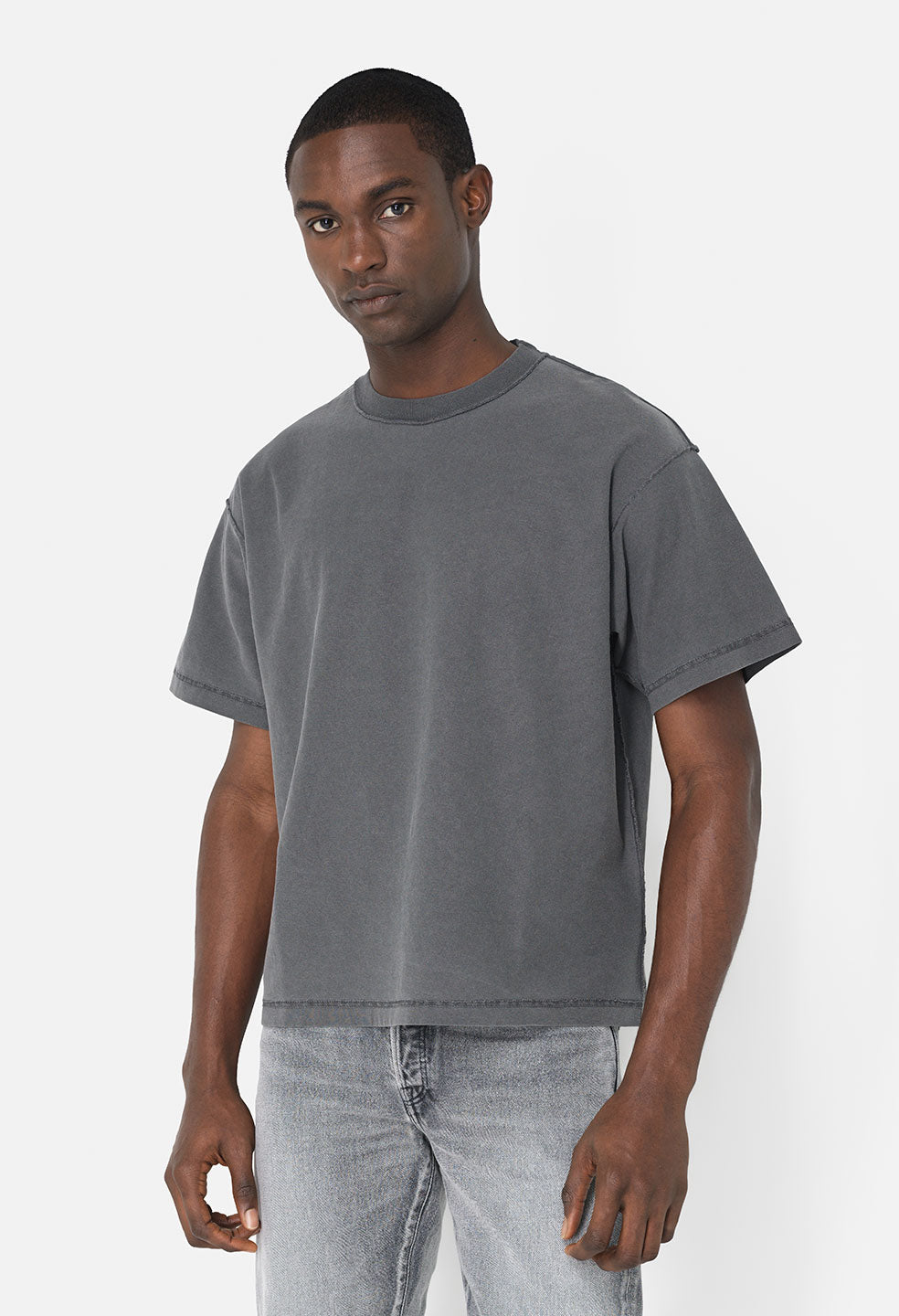 Summer Reversed Cropped Tee / Washed Black