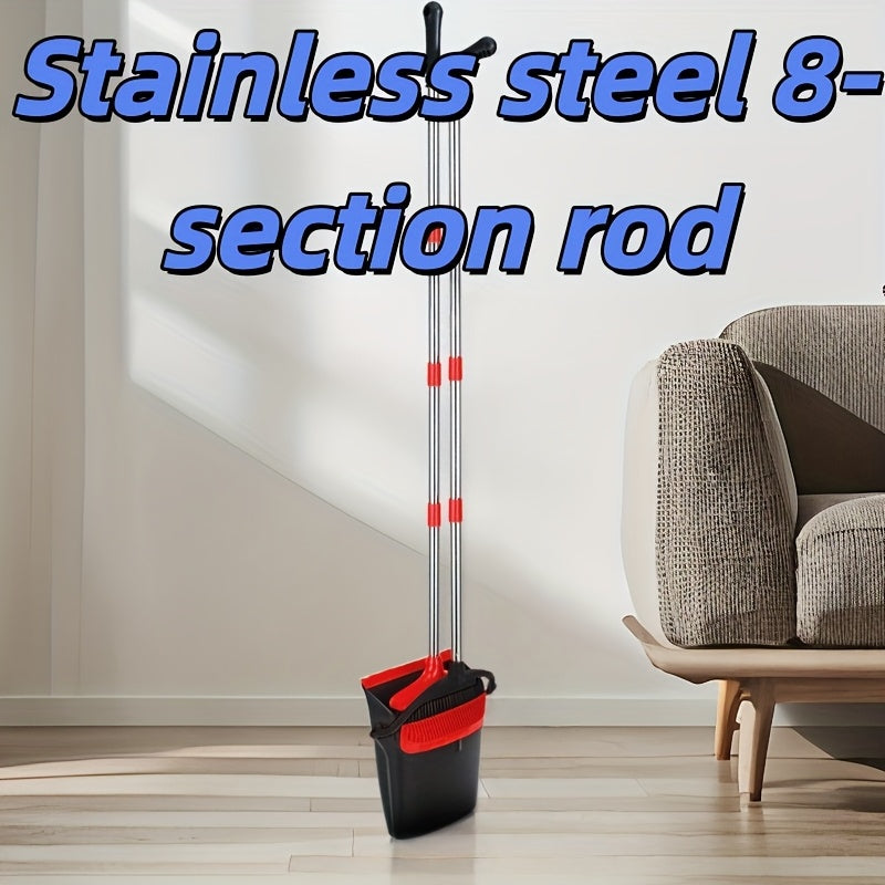 8-Section Stainless Steel Heavy-Duty Broom and Dustpan Set with Long Pole - Heavy-Dust Broom & Pan Combo for Hard Floors, Pet Hair, Ceiling\u002FWall Cleaning - Ideal for Home, Kitchen, Office - Durable Multi-Surface Care System