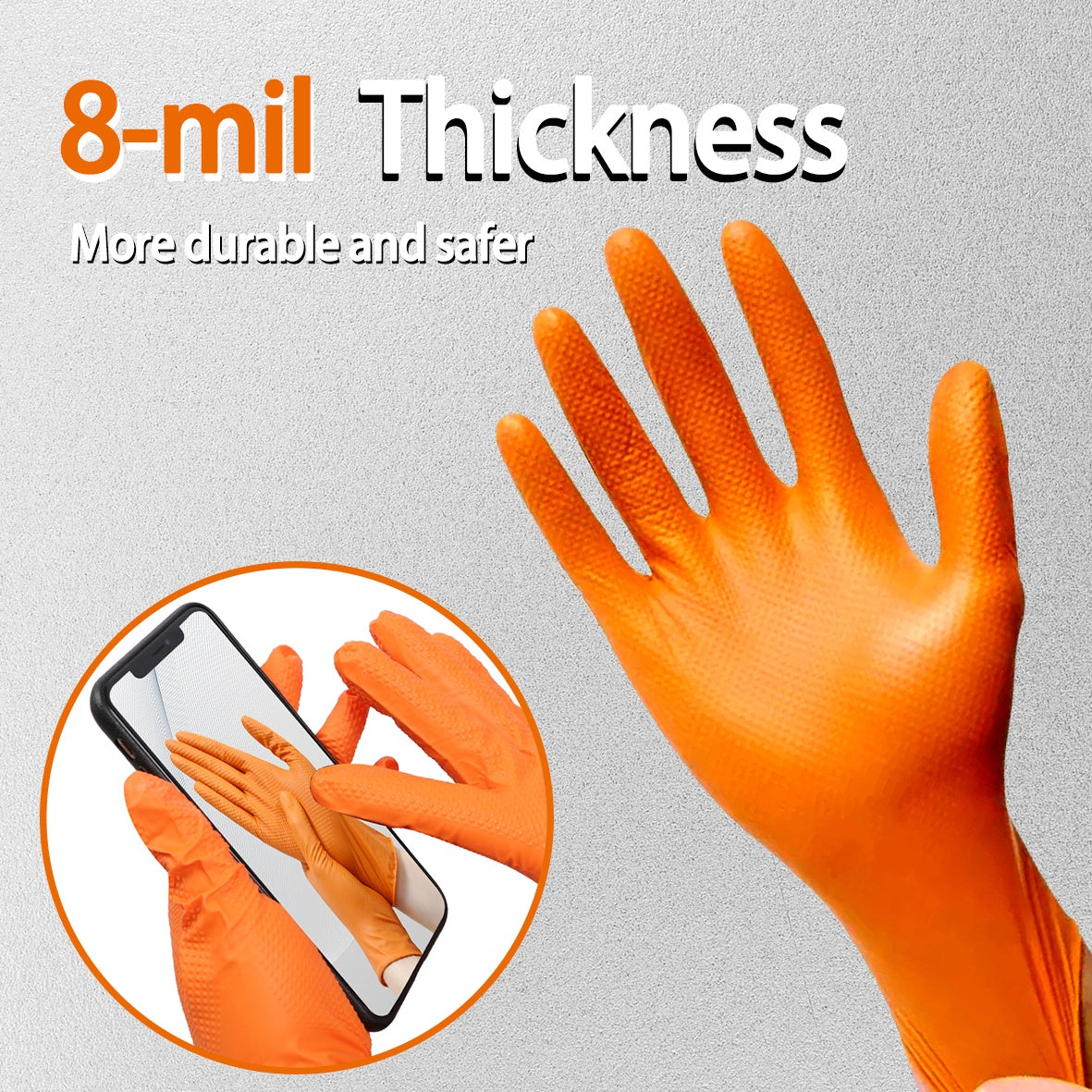 1 Box (Bulk Packaging) 8mil Heavy-Duty Nitrile Gloves - Latex-Free,, Food Safe, Non-Sensitive (No Allergens), Lab, Cleaning, & Food Prep Gloves - Durable Non-Rubber Handwear