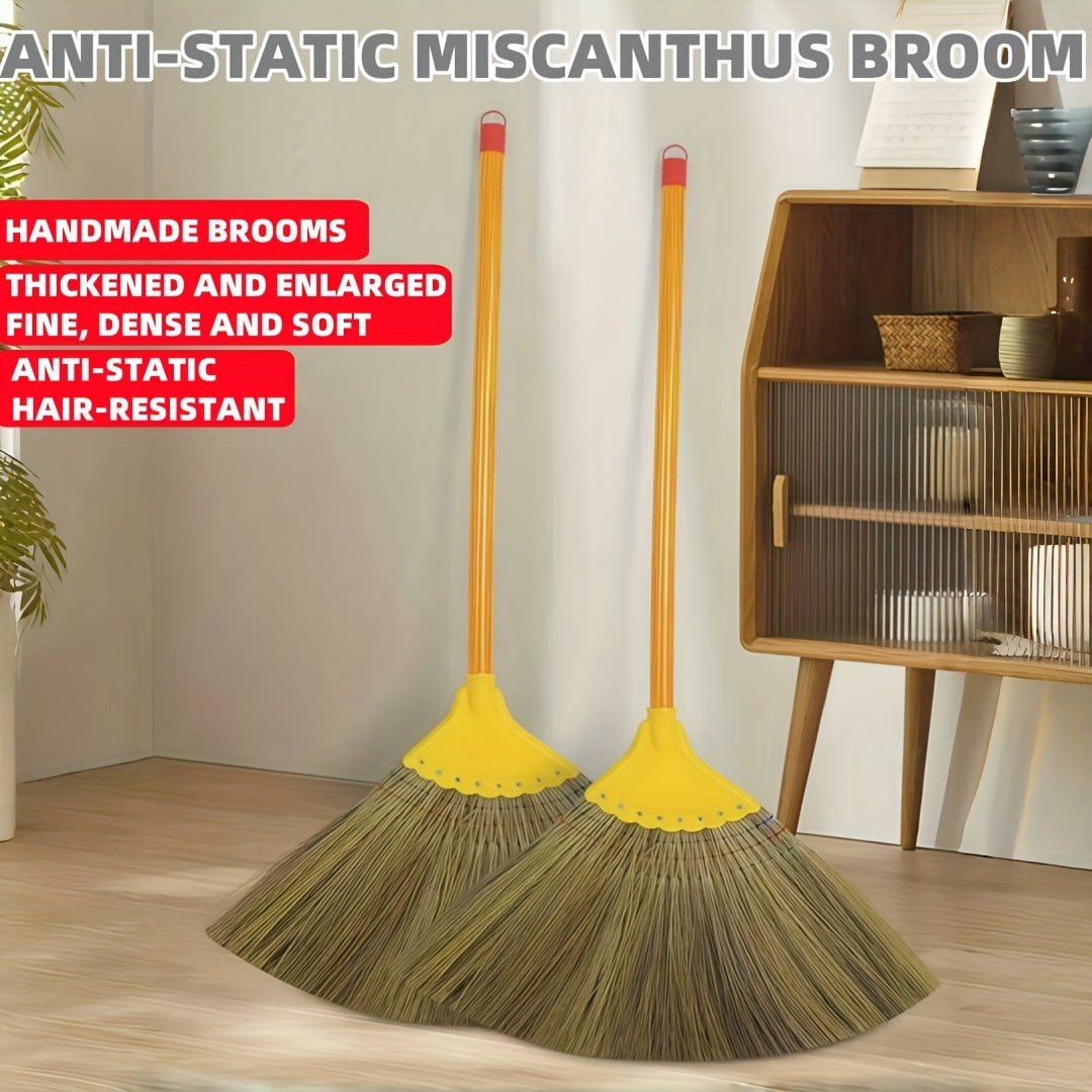 1pc Of Handmade Miscanthus Broom, Broom, Durable Miscanthus Woven Broom, Enlarged And Thickened, Natural And Odorless, Anti-static, Hair-, Suitable for Cleaning In Courtyards, Bedrooms, Living Rooms And Kitchens
