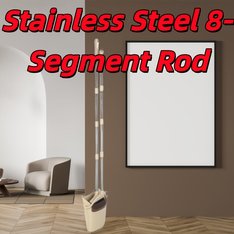8-Section Stainless Steel Heavy-Duty Broom and Dustpan Set with Long Pole - Heavy-Dust Broom & Pan Combo for Hard Floors, Pet Hair, Ceiling\u002FWall Cleaning - Ideal for Home, Kitchen, Office - Durable Multi-Surface Care System