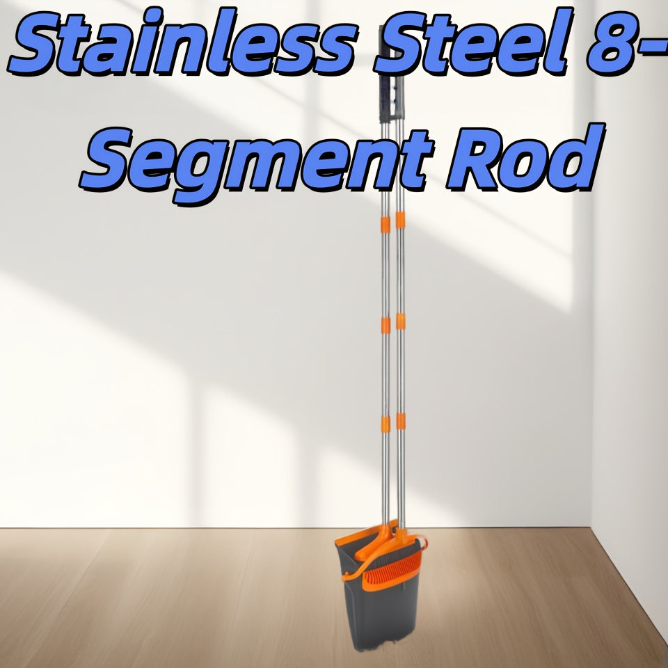 8-Section Stainless Steel Heavy-Duty Broom and Dustpan Set with Long Pole - Heavy-Dust Broom & Pan Combo for Hard Floors, Pet Hair, Ceiling\u002FWall Cleaning - Ideal for Home, Kitchen, Office - Durable Multi-Surface Care System