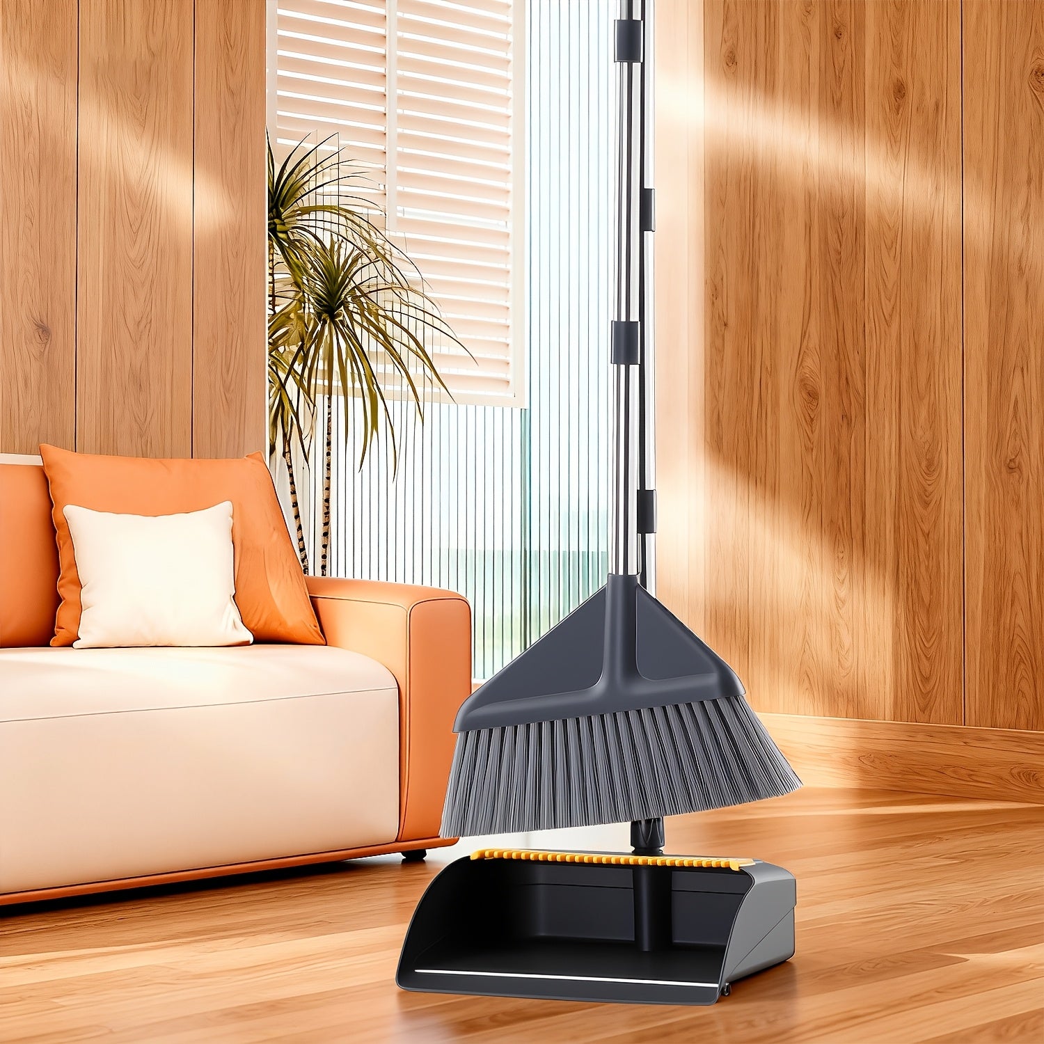 Broom and Dustpan Set | Durable Metal Edge Broom Dustpan Combo, 52.8In Adjustable Long Handle Broom, Enlarged And Thickened Bristles, With Dustpan Teeth To Auto Clean Hair, Ideal For Home, Office, School, Mall Supermarket Cleaning