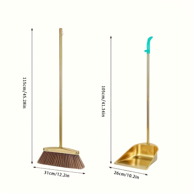 Sturdy Golden Broom And Dustpan Collection - Broom And Dustpan with Extended Handle for Outdoor Use, Restaurant Cleaning, Floor Maintenance, Standing Dustpan, And Garden Dustpan for Home And Office