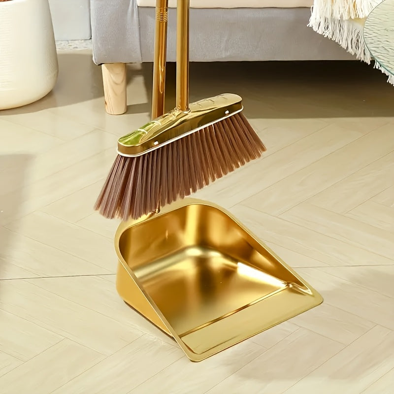 Sturdy Golden Broom And Dustpan Collection - Broom And Dustpan with Extended Handle for Outdoor Use, Restaurant Cleaning, Floor Maintenance, Standing Dustpan, And Garden Dustpan for Home And Office