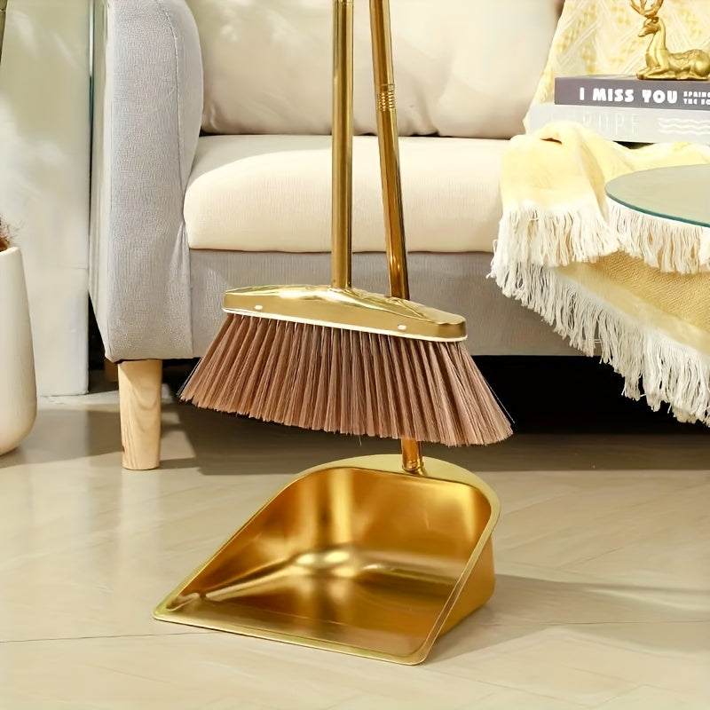 Sturdy Golden Broom And Dustpan Collection - Broom And Dustpan with Extended Handle for Outdoor Use, Restaurant Cleaning, Floor Maintenance, Standing Dustpan, And Garden Dustpan for Home And Office