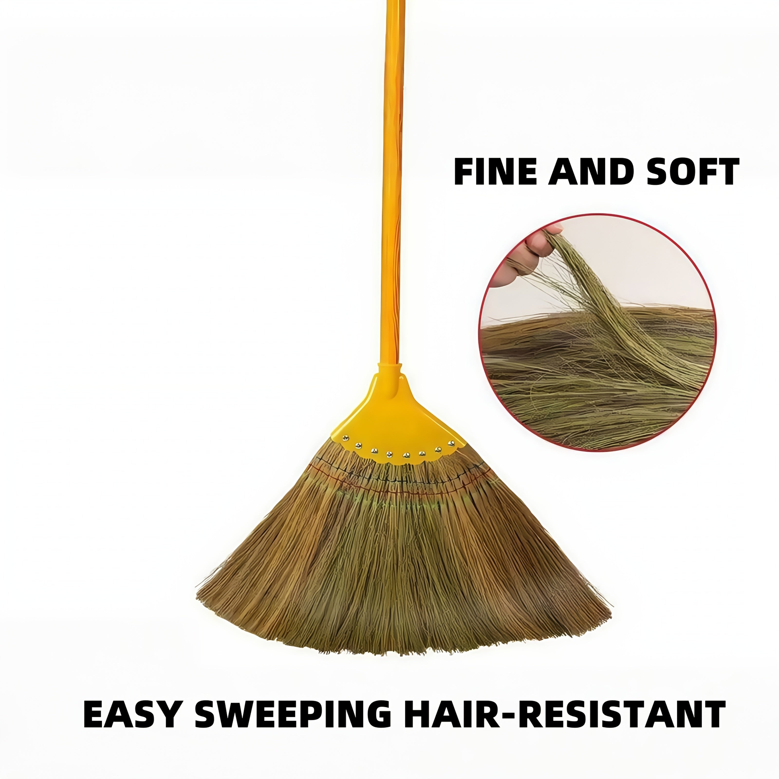 1pc Of Handmade Miscanthus Broom, Broom, Durable Miscanthus Woven Broom, Enlarged And Thickened, Natural And Odorless, Anti-static, Hair-, Suitable for Cleaning In Courtyards, Bedrooms, Living Rooms And Kitchens