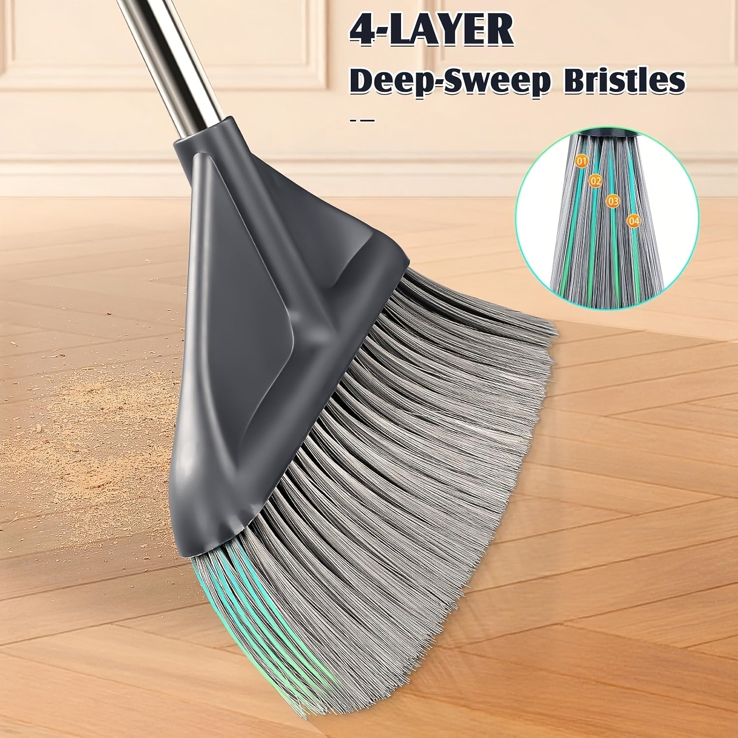 Broom and Dustpan Set | Durable Metal Edge Broom Dustpan Combo, 52.8In Adjustable Long Handle Broom, Enlarged And Thickened Bristles, With Dustpan Teeth To Auto Clean Hair, Ideal For Home, Office, School, Mall Supermarket Cleaning