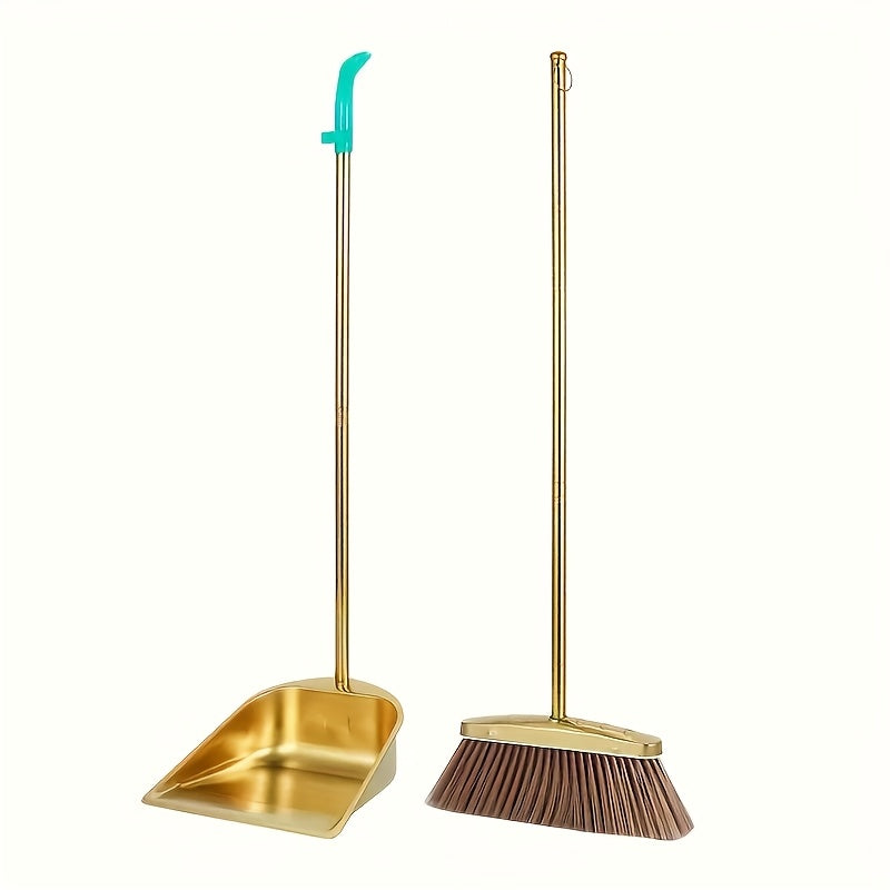 Sturdy Golden Broom And Dustpan Collection - Broom And Dustpan with Extended Handle for Outdoor Use, Restaurant Cleaning, Floor Maintenance, Standing Dustpan, And Garden Dustpan for Home And Office