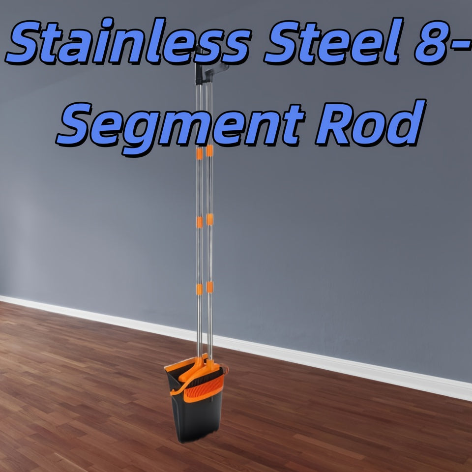 8-Section Stainless Steel Heavy-Duty Broom and Dustpan Set with Long Pole - Heavy-Dust Broom & Pan Combo for Hard Floors, Pet Hair, Ceiling\u002FWall Cleaning - Ideal for Home, Kitchen, Office - Durable Multi-Surface Care System