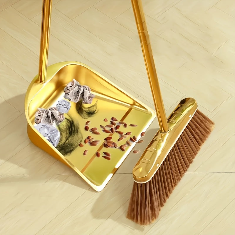 Sturdy Golden Broom And Dustpan Collection - Broom And Dustpan with Extended Handle for Outdoor Use, Restaurant Cleaning, Floor Maintenance, Standing Dustpan, And Garden Dustpan for Home And Office