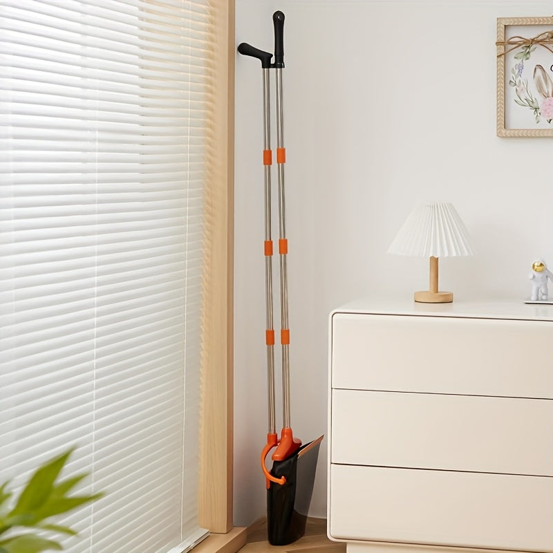 8-Section Stainless Steel Heavy-Duty Broom and Dustpan Set with Long Pole - Heavy-Dust Broom & Pan Combo for Hard Floors, Pet Hair, Ceiling\u002FWall Cleaning - Ideal for Home, Kitchen, Office - Durable Multi-Surface Care System