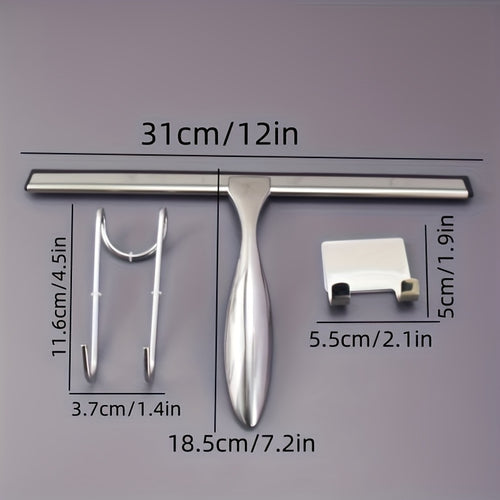 12 Inch, Silvery, Home Bathroom Stainless Steel Cleaning Tool for Bathroom, Tile, Mirror, Auto Glass Glass Door Shower Scraper, Bathroom Cleaning Brush for Shower, window squeegee, shower squeegee for glass doors, window cleaner, floor squeegee