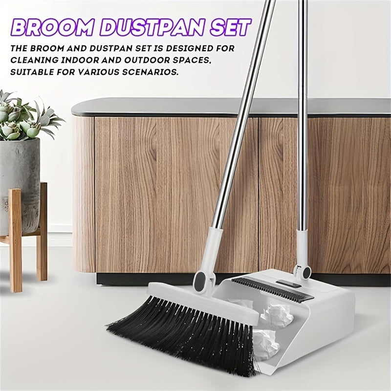 3-in-1 Long Handle Broom And Dustpan Set Pet Hair Remover Household Cleaning Tools For Floor Office School Dormitory Essential Cleaning Supplies