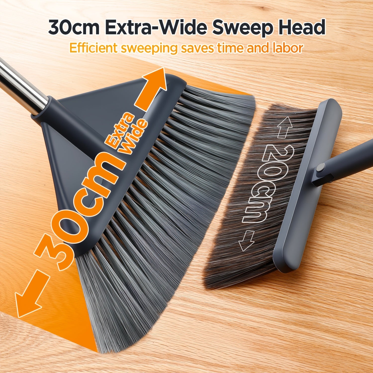 Broom and Dustpan Set | Durable Metal Edge Broom Dustpan Combo, 52.8In Adjustable Long Handle Broom, Enlarged And Thickened Bristles, With Dustpan Teeth To Auto Clean Hair, Ideal For Home, Office, School, Mall Supermarket Cleaning