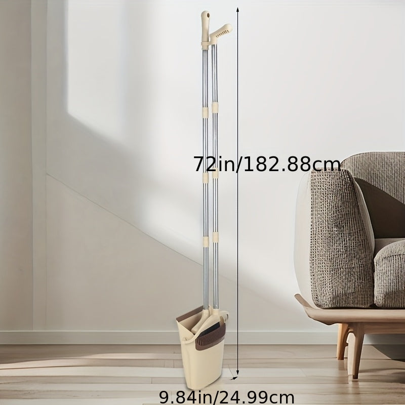 8-Section Stainless Steel Heavy-Duty Broom and Dustpan Set with Long Pole - Heavy-Dust Broom & Pan Combo for Hard Floors, Pet Hair, Ceiling\u002FWall Cleaning - Ideal for Home, Kitchen, Office - Durable Multi-Surface Care System