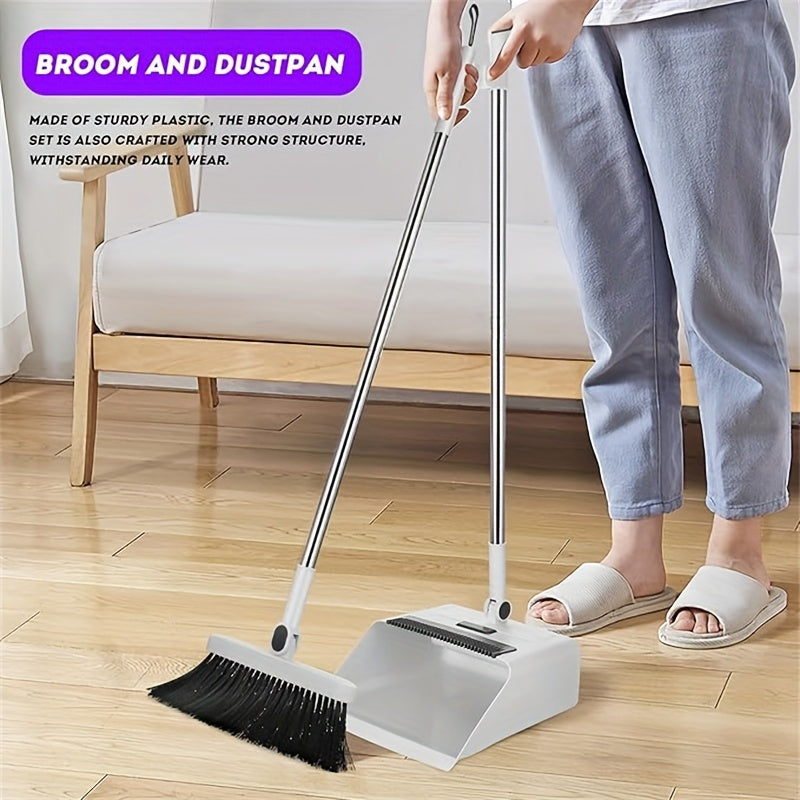 3-in-1 Long Handle Broom And Dustpan Set Pet Hair Remover Household Cleaning Tools For Floor Office School Dormitory Essential Cleaning Supplies