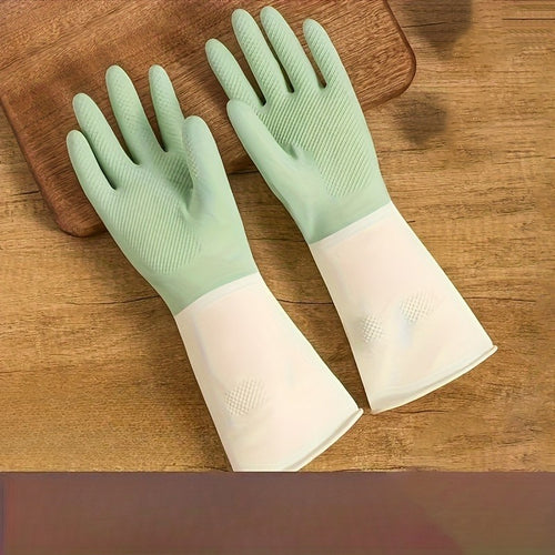 10pcs Heavy-Duty Waterproof Latex Gloves - Thickened Non-Slip Grip, Ergonomic Fit Suitable for Dishwashing, Cleaning, Kitchen & Bathroom - Beige & Mint Green (10 Gloves)