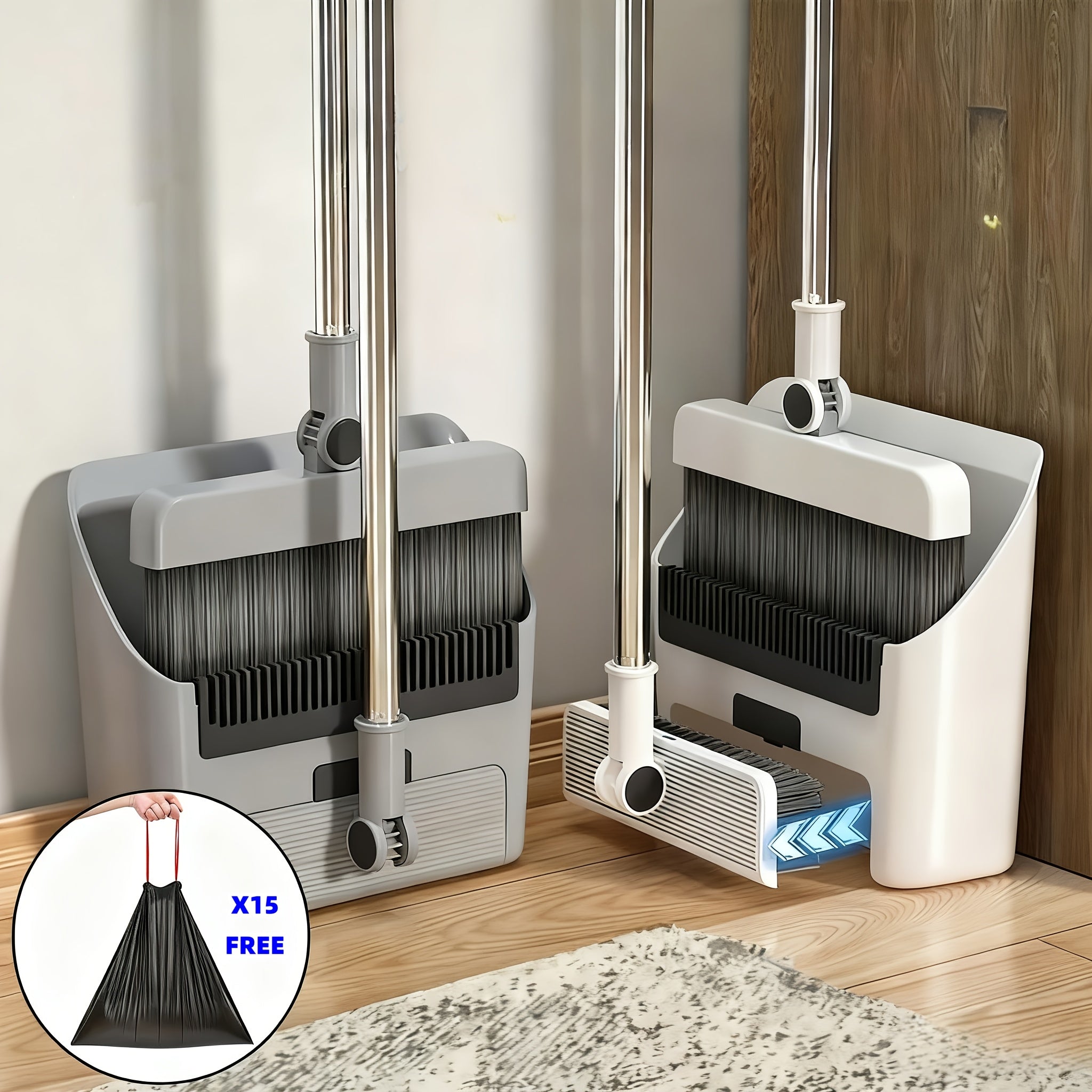 3-in-1 Long Handle Broom And Dustpan Set Pet Hair Remover Household Cleaning Tools For Floor Office School Dormitory Essential Cleaning Supplies